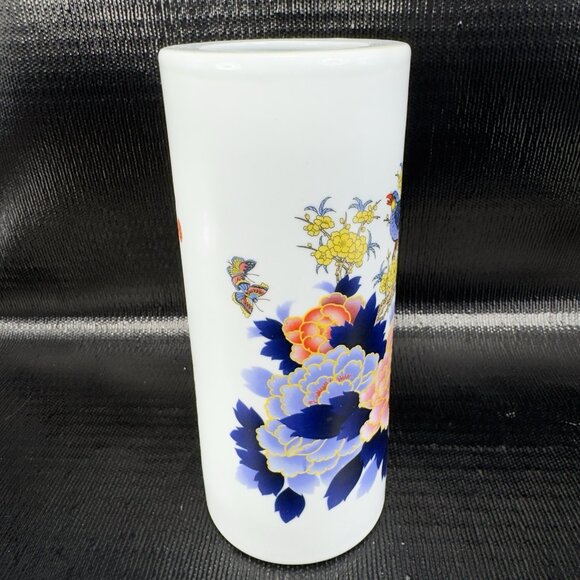Vintage Oriental Chinese Calligraphy Ceramic Vase Vessel Raised Paint Birds VTG - Picture 11 of 16